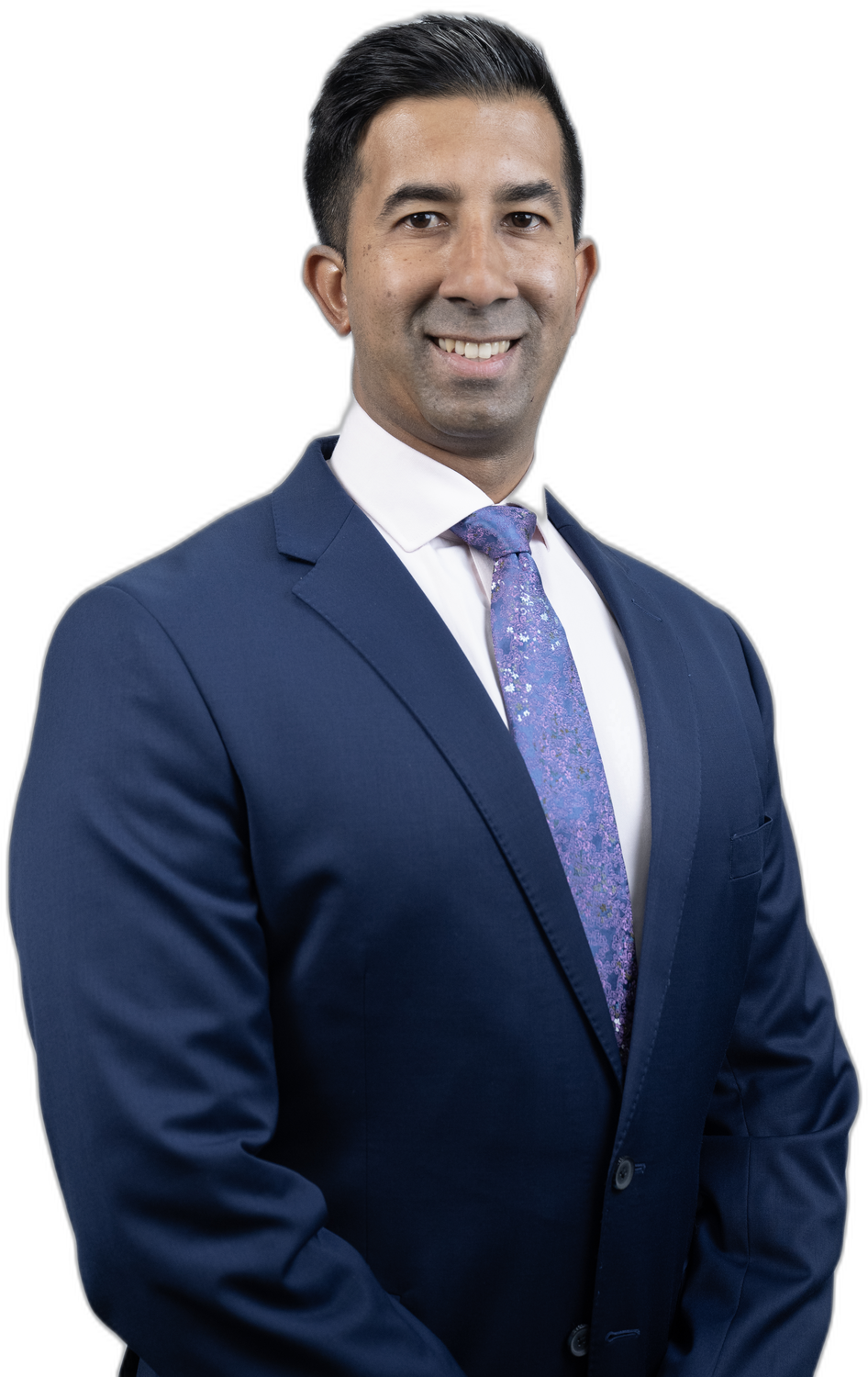 Founder and Principal of Aesir Legal & Advisory, in a navy suit